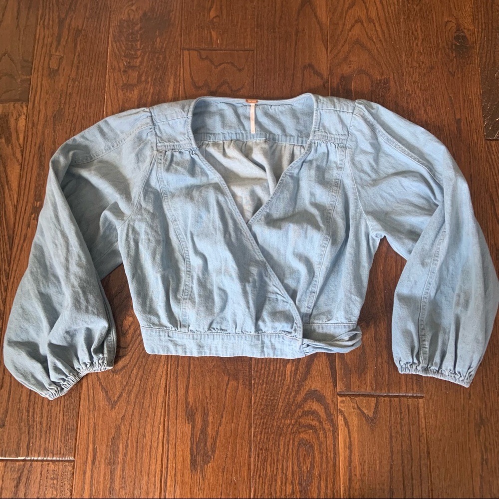 Free People denim wrap top